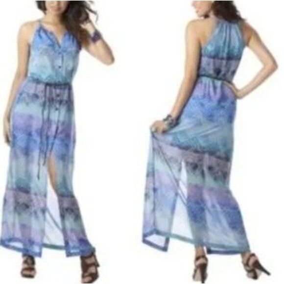 Jessica Simpson Hyacinth Blue Halter Top Button Front Maxi Dress Size XS - Picture 1 of 10
